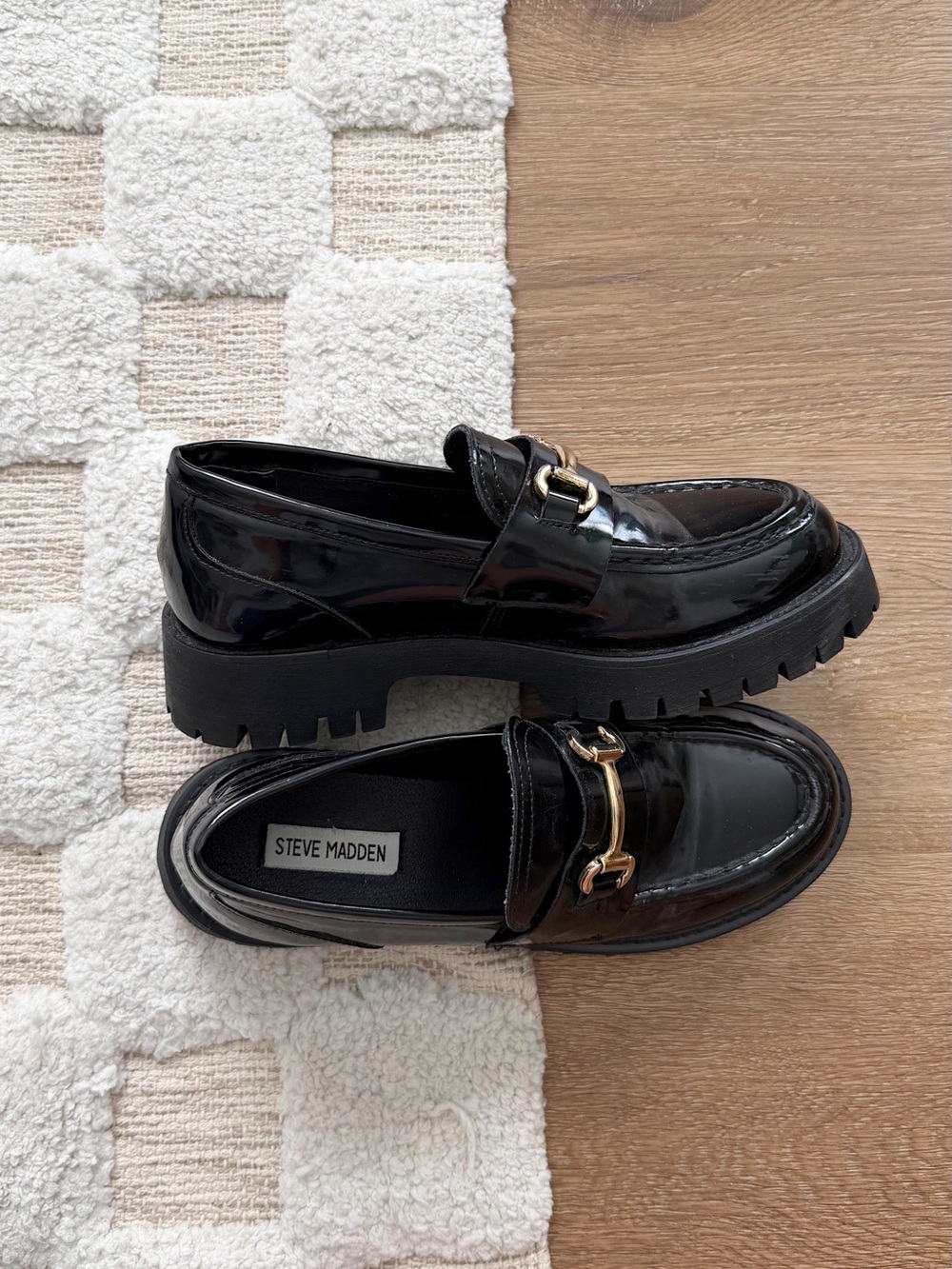 Steve Madden Lando Black Leather Platform Loafer in Black - Picture 3 of 9